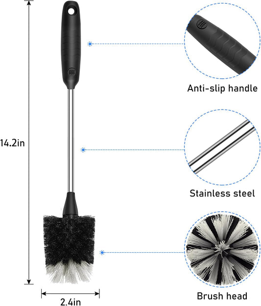 SetSail Bottle Brush of 3 Pack, 14-in Long Stainless Steel Handle Water Bottle Cleaner Brush Non-Slip Grip Bottle Brushes for Cleaning Water Bottles Sport Bottles Coffee Mugs Glasswares Cups, Black
