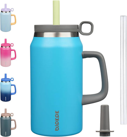 BJPKPK 50oz Insulated Tumbler with Handle Stainless Steel Travel Coffee Mug with Lid Reusable Large Water Bottle with Straw,Sky