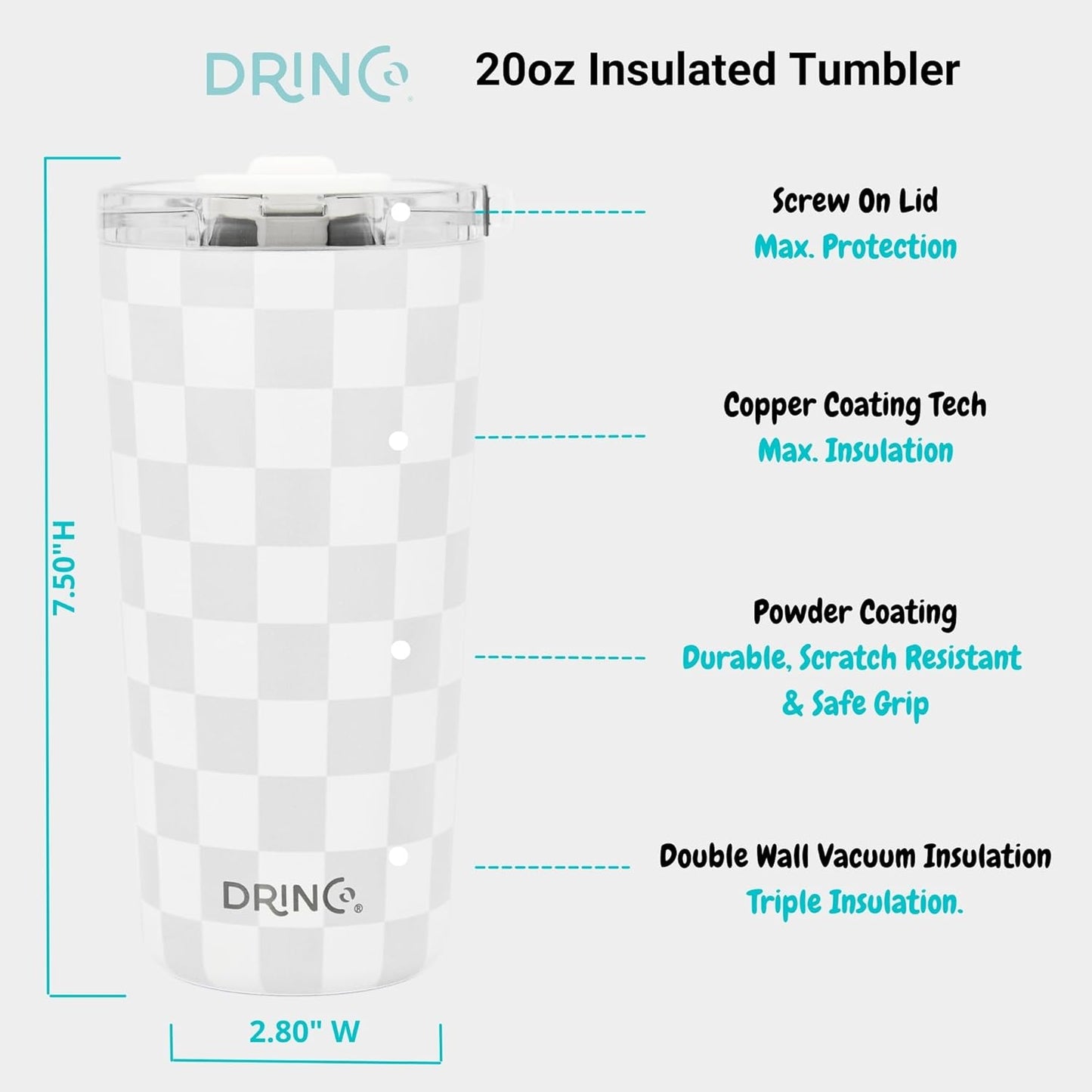 Drinco - 20 oz Stainless Steel Tumbler | Double Walled Vacuum Insulated Mug With Lid, 2 Straws, For Hot & Cold Drinks (20oz Dragonfly)