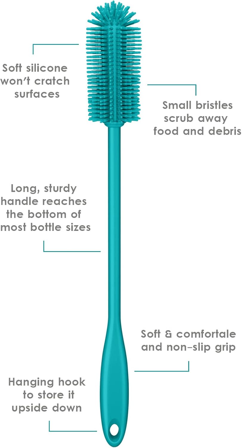 Silicone Bottle Brush, Water Bottle Cleaner Brush with Long Handle, Perfect for Cleaning Narrow Neck Containers, Vacuum Sports Bottle, Tumblers, Flask, Glassware (1 Pack, Charcoal)