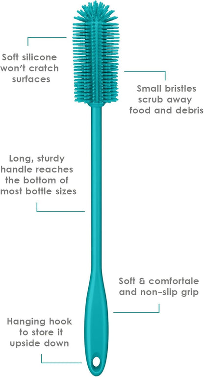 Silicone Bottle Brush, Water Bottle Cleaner Brush with Long Handle, Perfect for Cleaning Narrow Neck Containers, Vacuum Sports Bottle, Tumblers, Flask, Glassware (1 Pack, Charcoal)