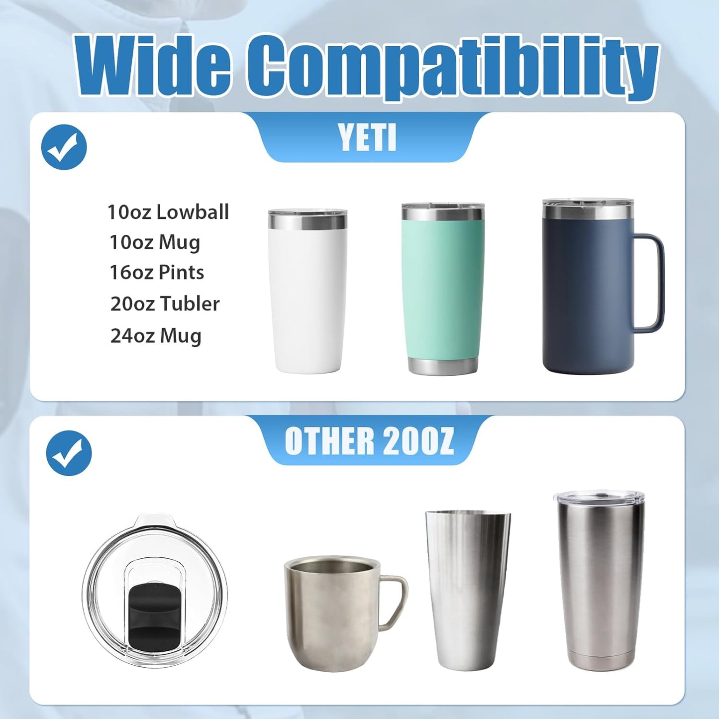 3 Pack Tumbler Lids for Yeti, 20 oz Magnetic Replacement Tops for 20 oz Tumbler, 16 oz Pints, 10/24 oz Mug, 10 oz Lowball, Spill Proof Covers with Magnetic Slider for Ozark Trail, Old Style Rtic
