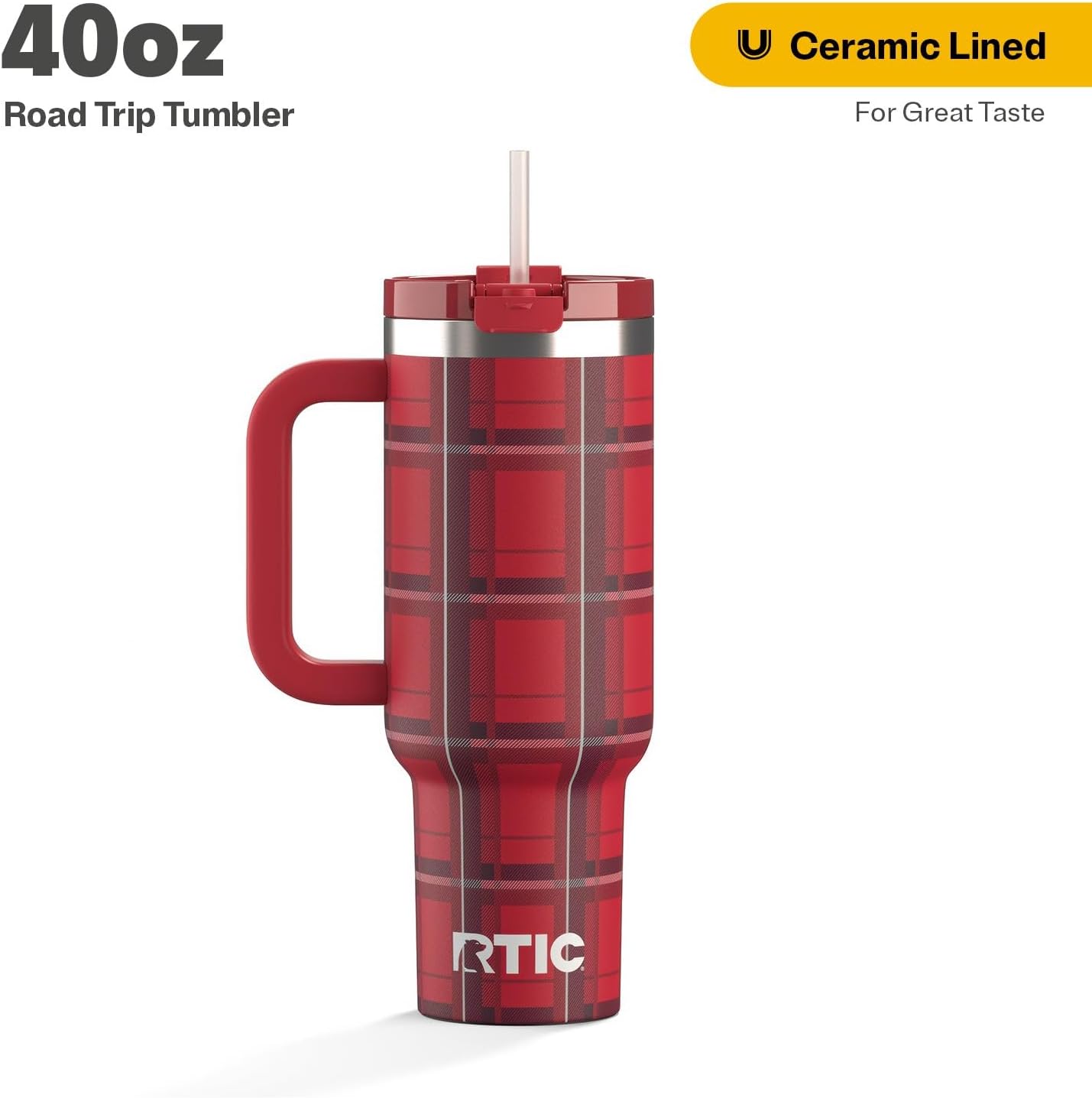 RTIC 30 oz Road Trip Tumbler Double-Walled Ceramic Lined InsulatedStainless Steel Portable Travel Coffee Mug Cup with Lid, Handle and Straw, Periwinkle Bouquet