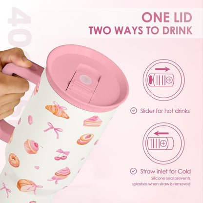 SANDJEST Pickleball 40oz Tumbler With Handle and Straw, Pickleball Queen Insulated Stainless Steel Travel Coffee Mug for Women Girls Players, Gift Idea for Birthday Christmas Mothers Day