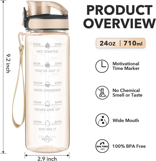 Enerbone Water Bottle, Leakproof BPA & Toxic Free, Motivational Water Bottle with Times to Drink and Straw, Fitness Sports Water Bottle with Strap for Office, Gym, Outdoor Sports