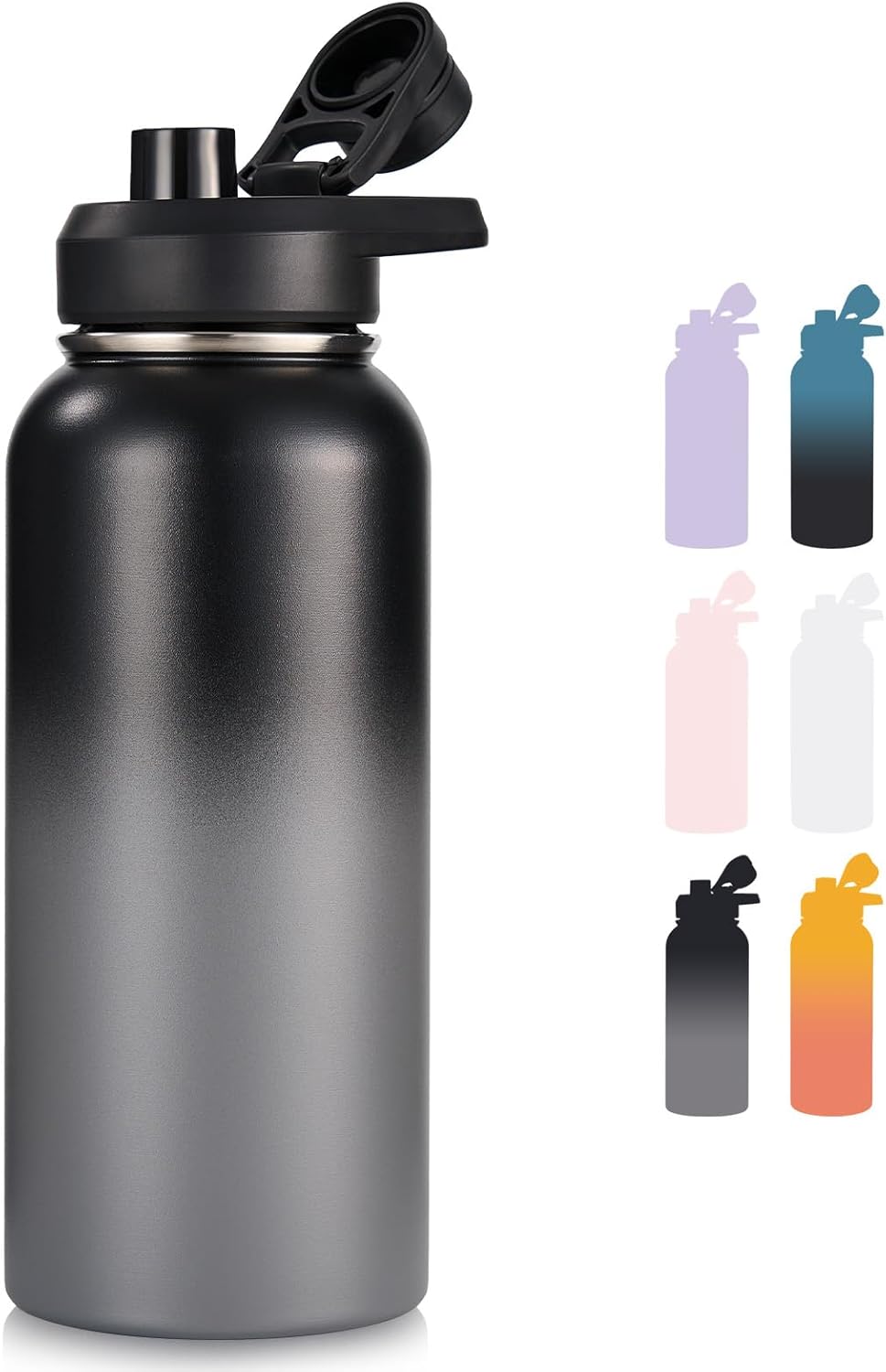 Fijinhom 24 oz Insulated Water Bottle with Handle, 304 Stainless Steel Water Bottles with Wide Mouth, Double Wall Vacuum Sports Water Bottle, BPA Free, Keep Cold and Hot, Black | with Handle