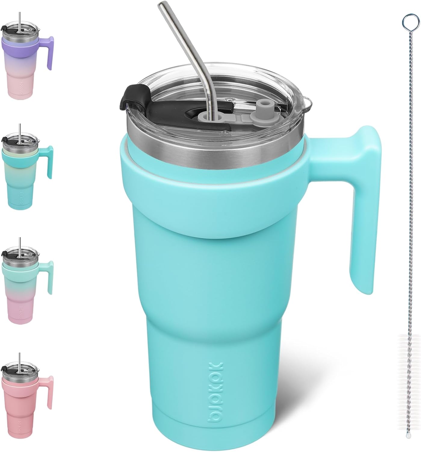 BJPKPK Tumbler With Handle And Straw Lid 40 oz Stainless Steel Insulated Coffee Tumbler Cups For Home, Office or Car,Turquoise