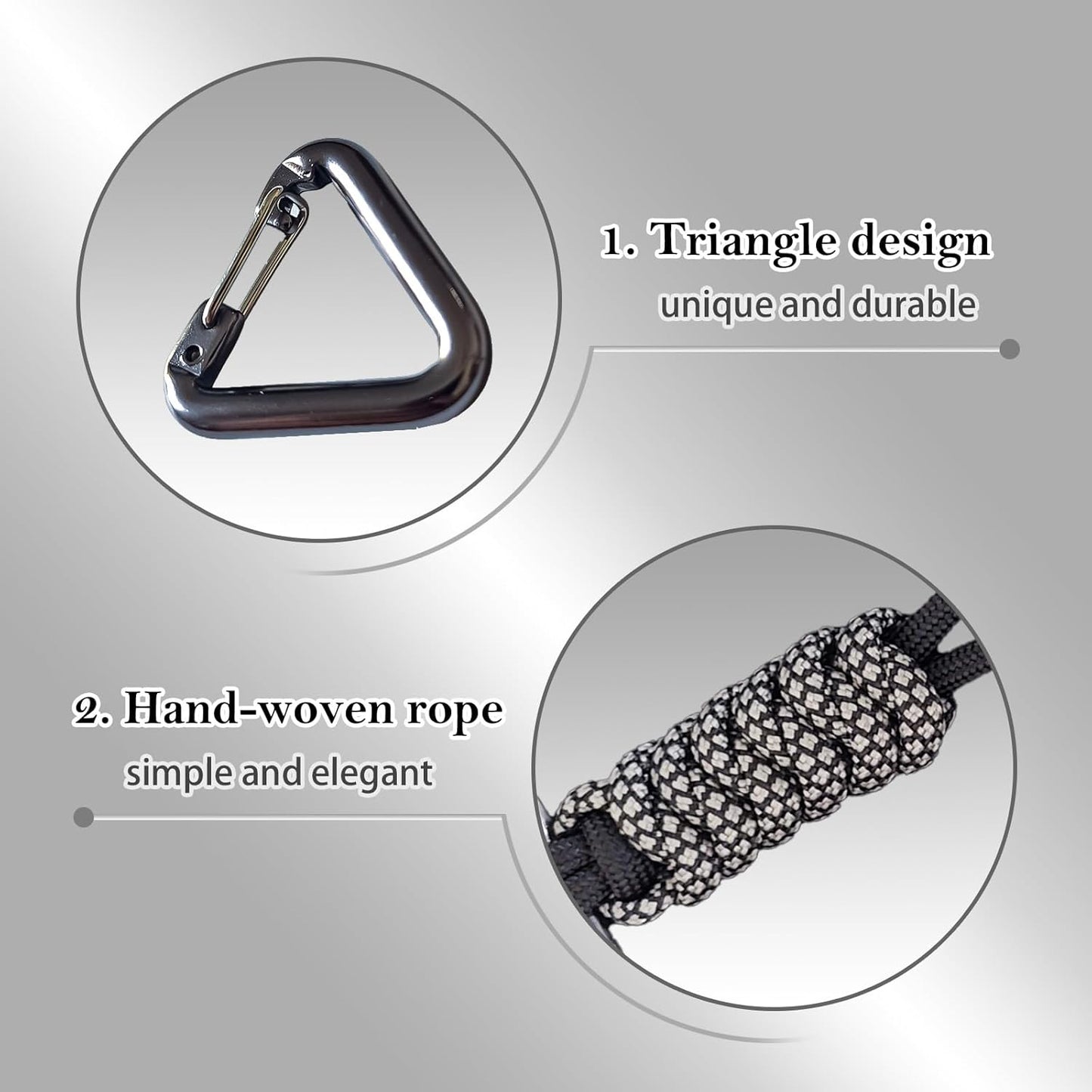 Paracord Keychain - Triangle/D-Shaped Carabiner Clip with Lanyard for Hanging Water Bottle, Key, Backpacks and More