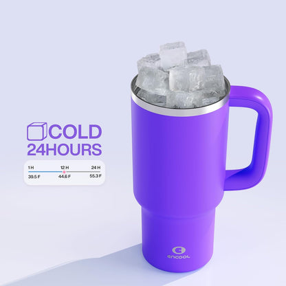 40 oz Tumbler with Handle and Straw: Stainless Steel Insulated Tumbler Keeps Cold for 24 Hours, Leakproof Travel Cup Fits in Cup Holder and BPA-Free, Cotton Candy