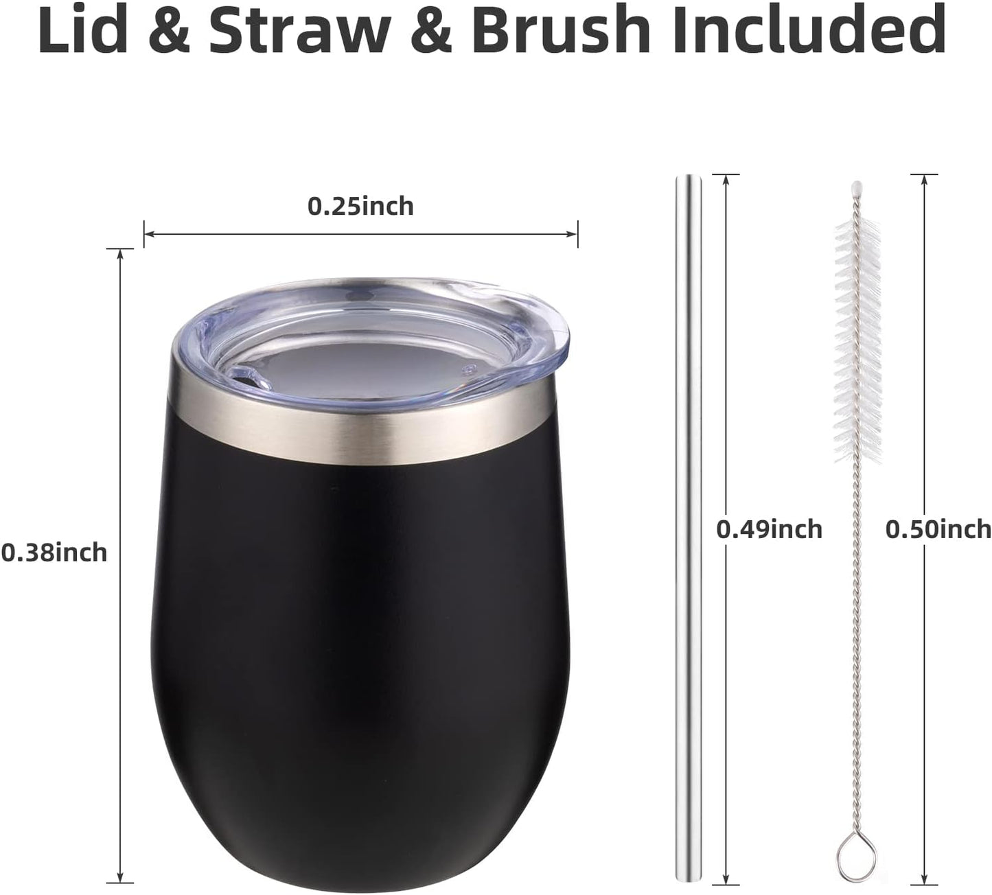 12 oz Insulated Wine Tumbler with Lid and Straw,Stainless Steel Stemless Wine Tumbler Glasses Double Wall Vacuum Wine Cups Tumbler for Coffee,Champaign,Cocktail,Office（Silver,1）
