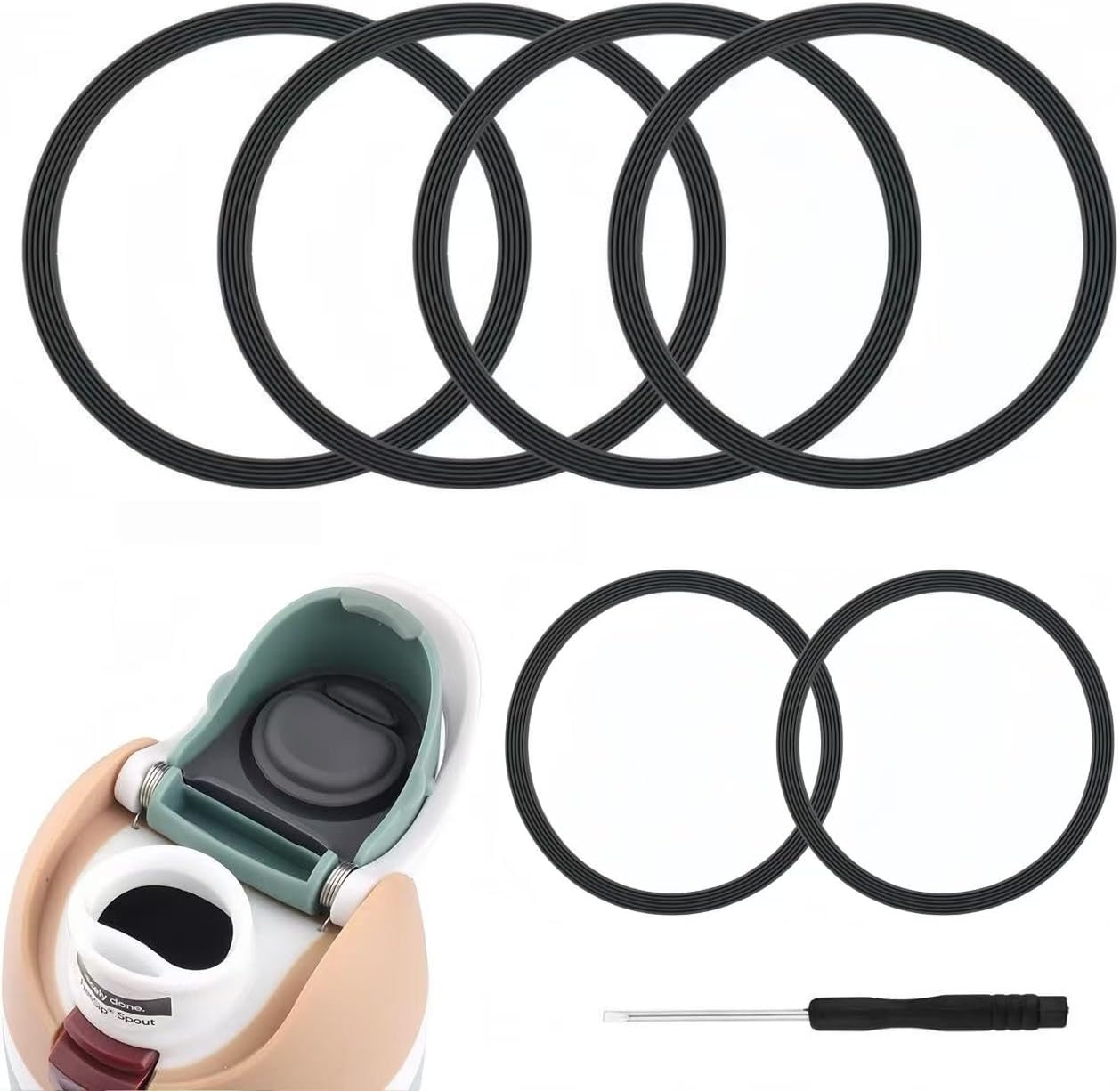 Joshey 6 Pack Rubber Seal Replacement Gaskets, Compatible with Owala Freesip 16/19/24/25/32/40oz Bottle Spout Lid - Silicone Gasket Replacement Parts