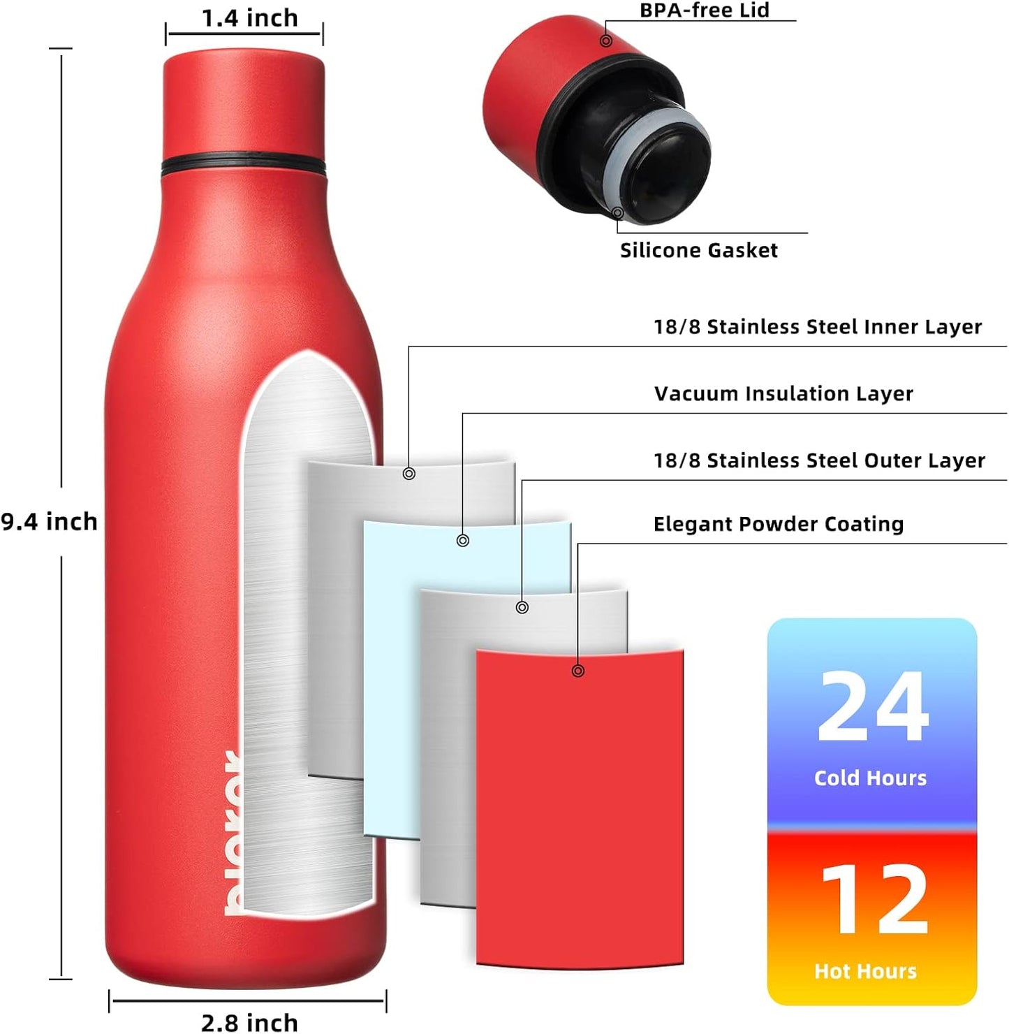 BJPKPK Insulated Water Bottles, 18 oz Stainless Steel Metal Water Bottle with Strap, BPA Free Leak Proof Jugs, Mugs, Flasks, Reusable Thermal Flasks for Sports & Travel, Black - Colors B