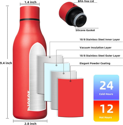 BJPKPK Insulated Water Bottles, 18 oz Stainless Steel Metal Water Bottle with Strap, BPA Free Leak Proof Jugs, Mugs, Flasks, Reusable Thermal Flasks for Sports & Travel, Black - Colors B