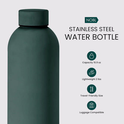 NOBL Stainless Steel Water Bottle,17 oz, 500 ml, Double Wall Vacuum Insulation, Sealed Bottle Keeps Drinks Cold 24 Hrs & Hot 12 Hrs, Leak Proof, Fits Noble Carry-On Cup Holder - Sand