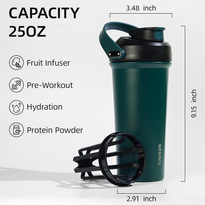 BJPKPK 25 oz Insulated Protein Shaker Bottle with Handle, Stainless Steel Tumbler for Protein Mixes,BPA Free Metal Shaker Cup for Gym Workout,White and Grey