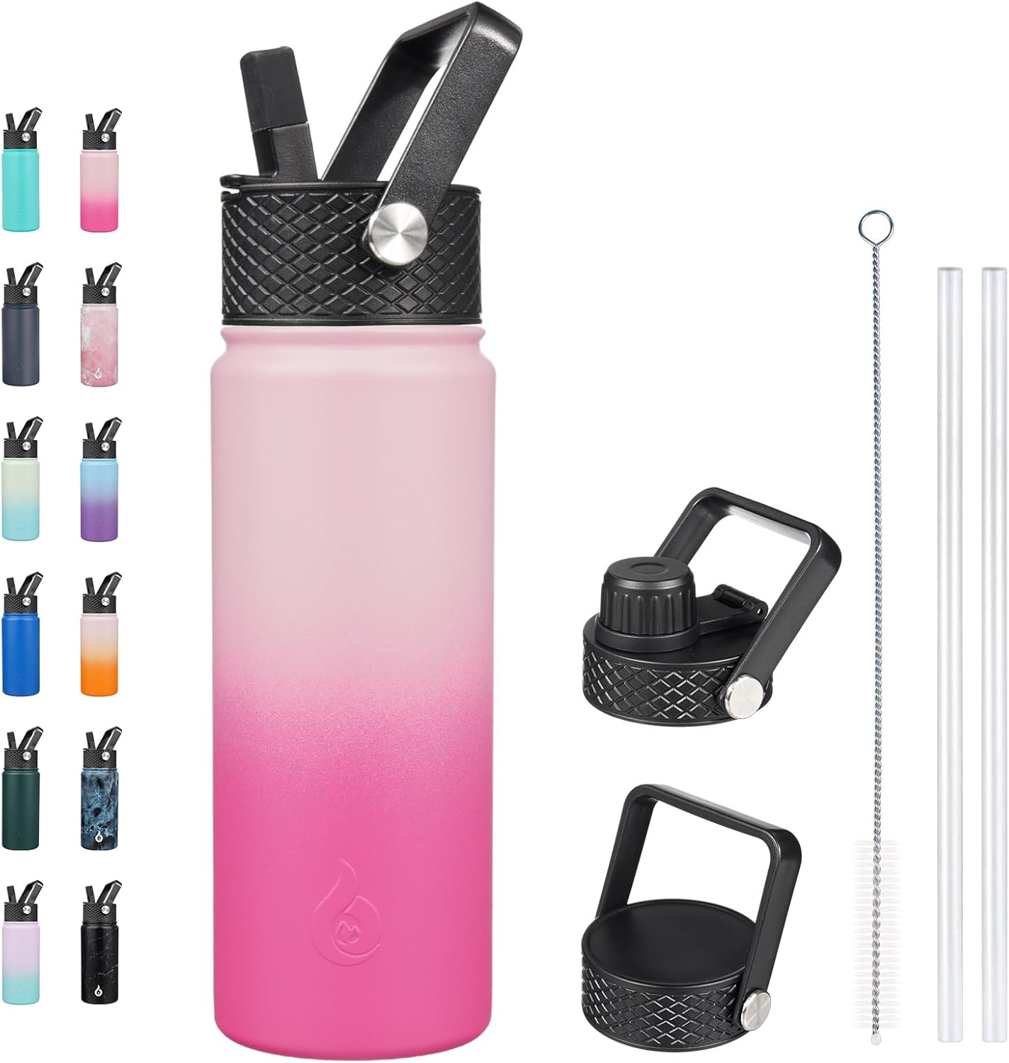 BJPKPK Insulated Water Bottles with Straw Lid, 40oz Stainless Steel Water Bottles with 3 Lids, BPA Free Leakproof Thermo, Tumblers, Cups for Sports, Gym- Midnight - Colors B