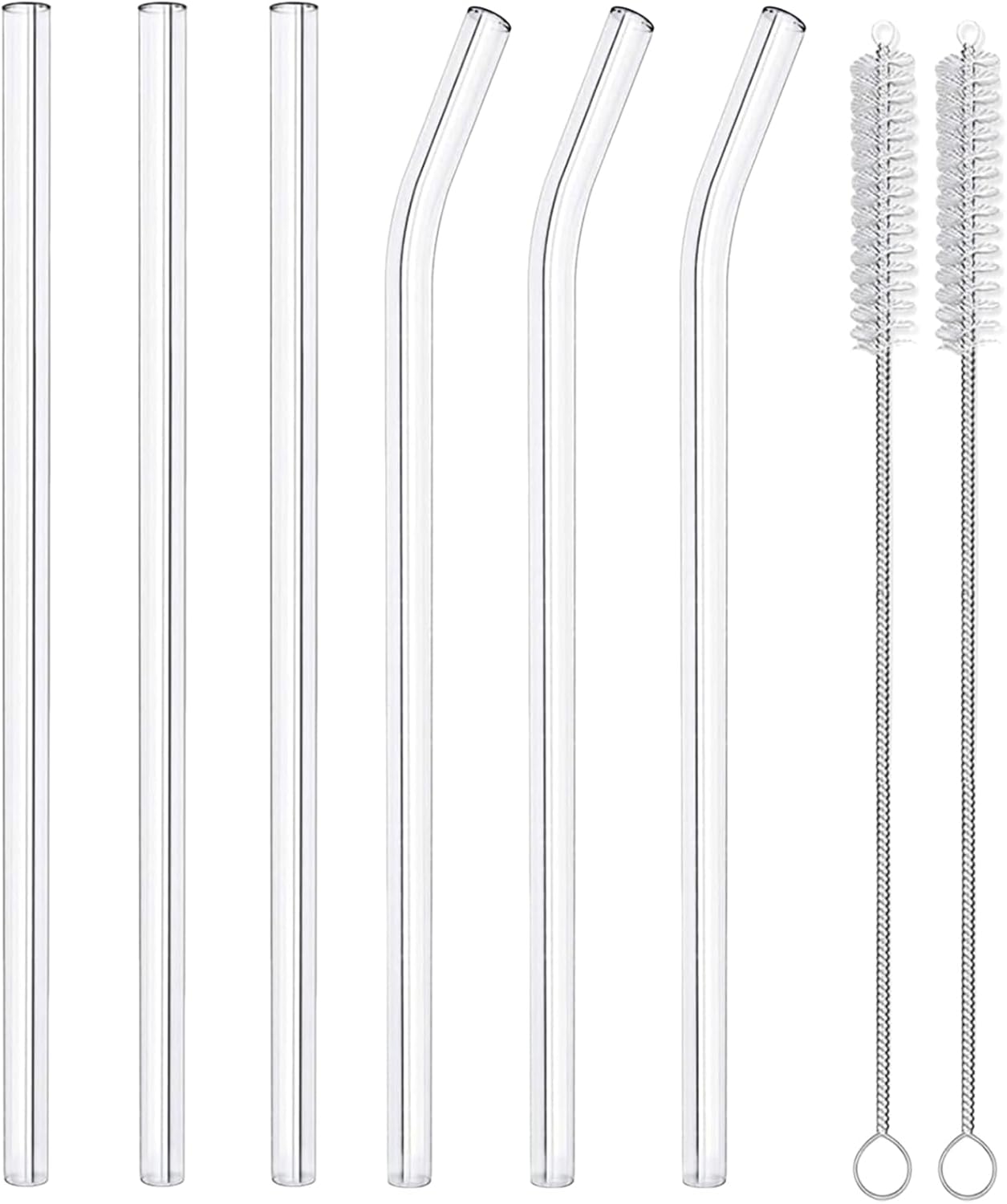 6 Pack Reusable Glass Straws,8.5'' x10MM,3 Straight and 3 Bent with 2 Cleaning Brushes,Perfect for Smoothies,Tea,Juice