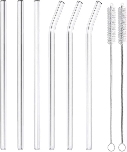 6 Pack Reusable Glass Straws,8.5'' x10MM,3 Straight and 3 Bent with 2 Cleaning Brushes,Perfect for Smoothies,Tea,Juice