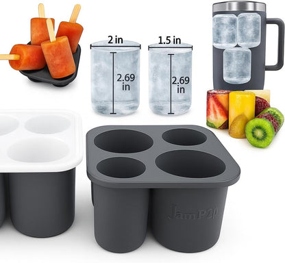Large 2+ inch cylinder Ice Cubes for Tumblers, Stanley cup accessories, Silicone ice cube tray, makes solid slow melt cubes for cocktails, travel and sport water bottles, Whiskey, popsicles molds