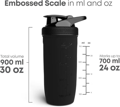 Smartshake 2 Pack Stainless Steel Non-Insulated Protein Shaker Bottle for Protein Mixes, 30 fl oz | Leak Proof Shaker Cups for Protein Shakes | Protein Shaker Bottle Pack | Black