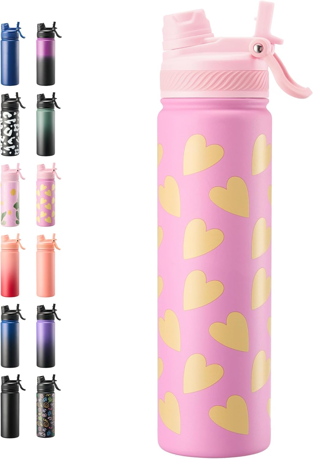 Fijinhom 18 oz Insulated Water Bottle, 2-in-1 Straw and Spout Lid Stainless Steel Thermos, Leak-Proof, Double Wall Vacuum Flask, Keep Cold 24H for Outdoor, Sports, Travel, School (Black)