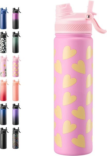 Fijinhom 18 oz Insulated Water Bottle, 2-in-1 Straw and Spout Lid Stainless Steel Thermos, Leak-Proof, Double Wall Vacuum Flask, Keep Cold 24H for Outdoor, Sports, Travel, School (Black)