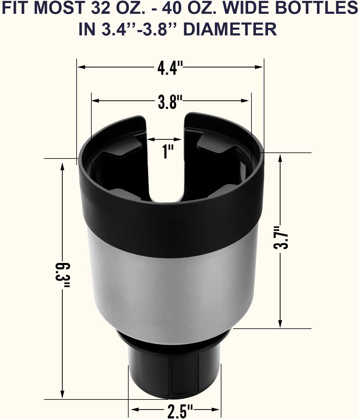 Seven Sparta Car Cup Holder Expander with Offset Adjustable Base, Compatible with Hydro Flasks 32/40 Ounce, Compatible with Yeti Ramblers 20/26/30 Ounce, Other Bottles in 3.4"-3.8" (Black)