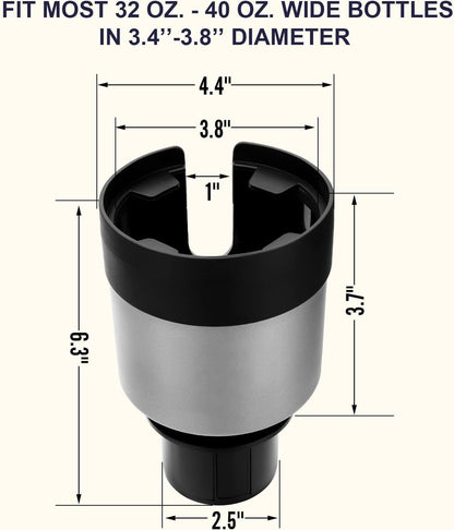 Seven Sparta Car Cup Holder Expander with Offset Adjustable Base, Compatible with Hydro Flasks 32/40 Ounce, Compatible with Yeti Ramblers 20/26/30 Ounce, Other Bottles in 3.4"-3.8" (Black)