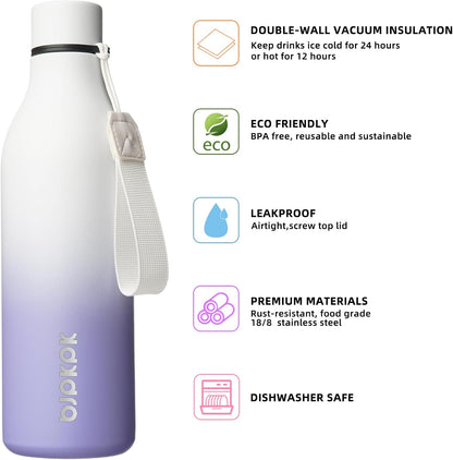 BJPKPK Insulated Water Bottles, 18 oz Stainless Steel Metal Water Bottle with Strap, BPA Free Leak Proof Jugs, Mugs, Flasks, Reusable Thermal Flasks for Sports & Travel, Black - Colors B