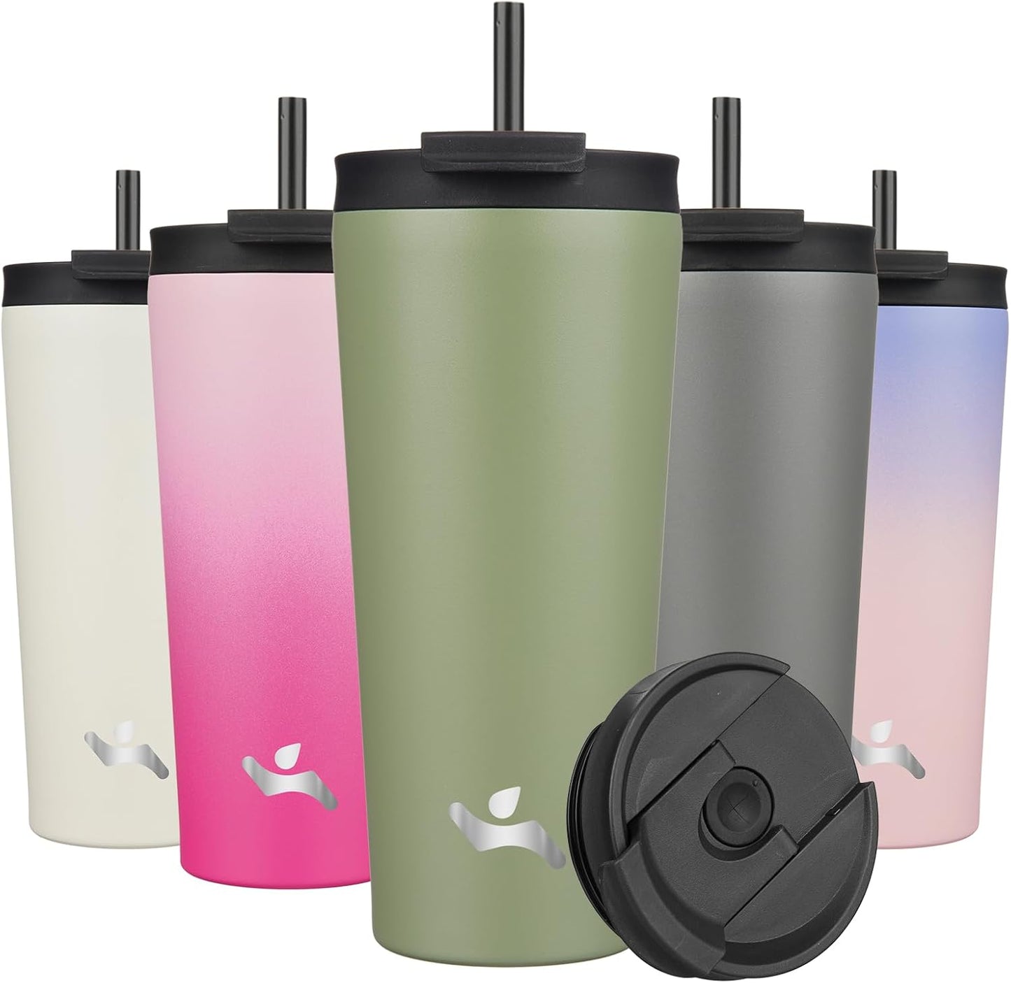 Konokyo 30 OZ Insulated Tumbler with Lid and 2 Straws Stainless Steel Water Bottle Vacuum Travel Mug Coffee Cup,Pastel Sunset