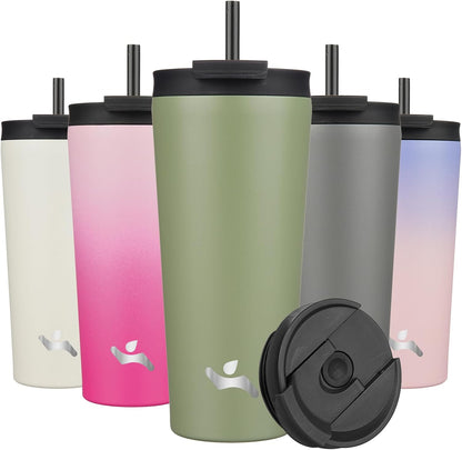 Konokyo 30 OZ Insulated Tumbler with Lid and 2 Straws Stainless Steel Water Bottle Vacuum Travel Mug Coffee Cup,Pastel Sunset