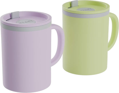 Copco Iconic 16oz Double Wall Insulated Desk Mug with Lid & Handle, Set of 2, BPA-Free Reusable Plastic, Spill-Resistant, Microwave & Dishwasher Safe, Wide Mouth (Grey)