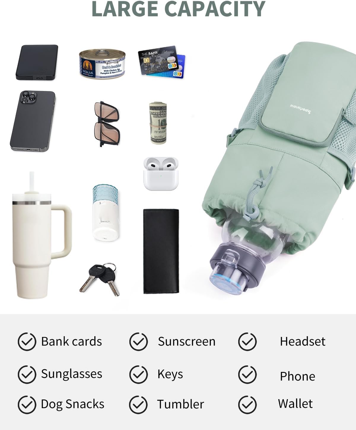 sportsnew Large Water Bottle Bag for 32/40/64oz Cup & Tumbler,Crossbody Insulated Cup Sleeve Bottle Holder Carrier with Strap