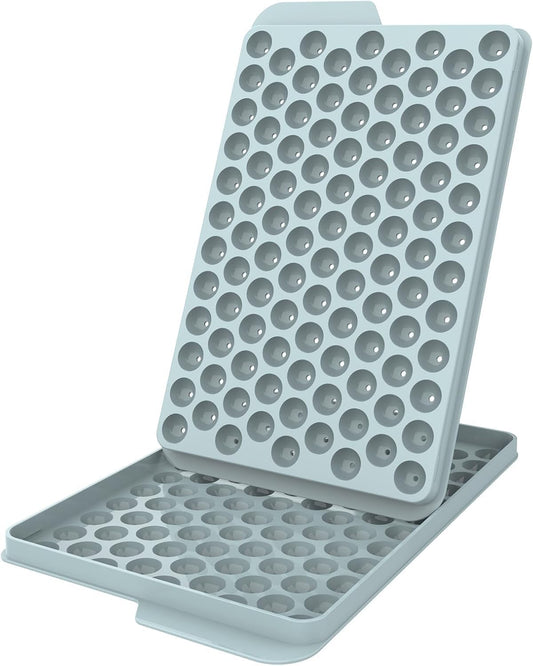WIBIMEN Mini Ice Cube Trays, 0.55” Tiny Pebble Ice for Iced Coffee & Cocktails, Fast Chill, Easy Twist Release, Stackable with Lid & Storage Bin (4 Pack, Blue)