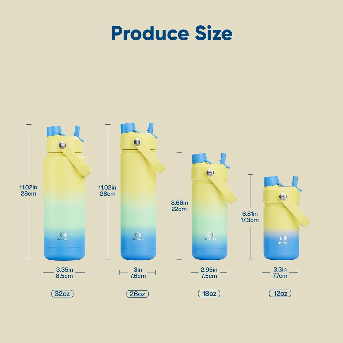 ENCOOL Insulated Water Bottle with Straw Stainless Steel Water Bottle, Leak-Proof, BPA-Free, Double Wall Vacuum Keeps Cold for 24 Hours for Sports, Travel, School (26 oz, Cotton Candy) - Colors B