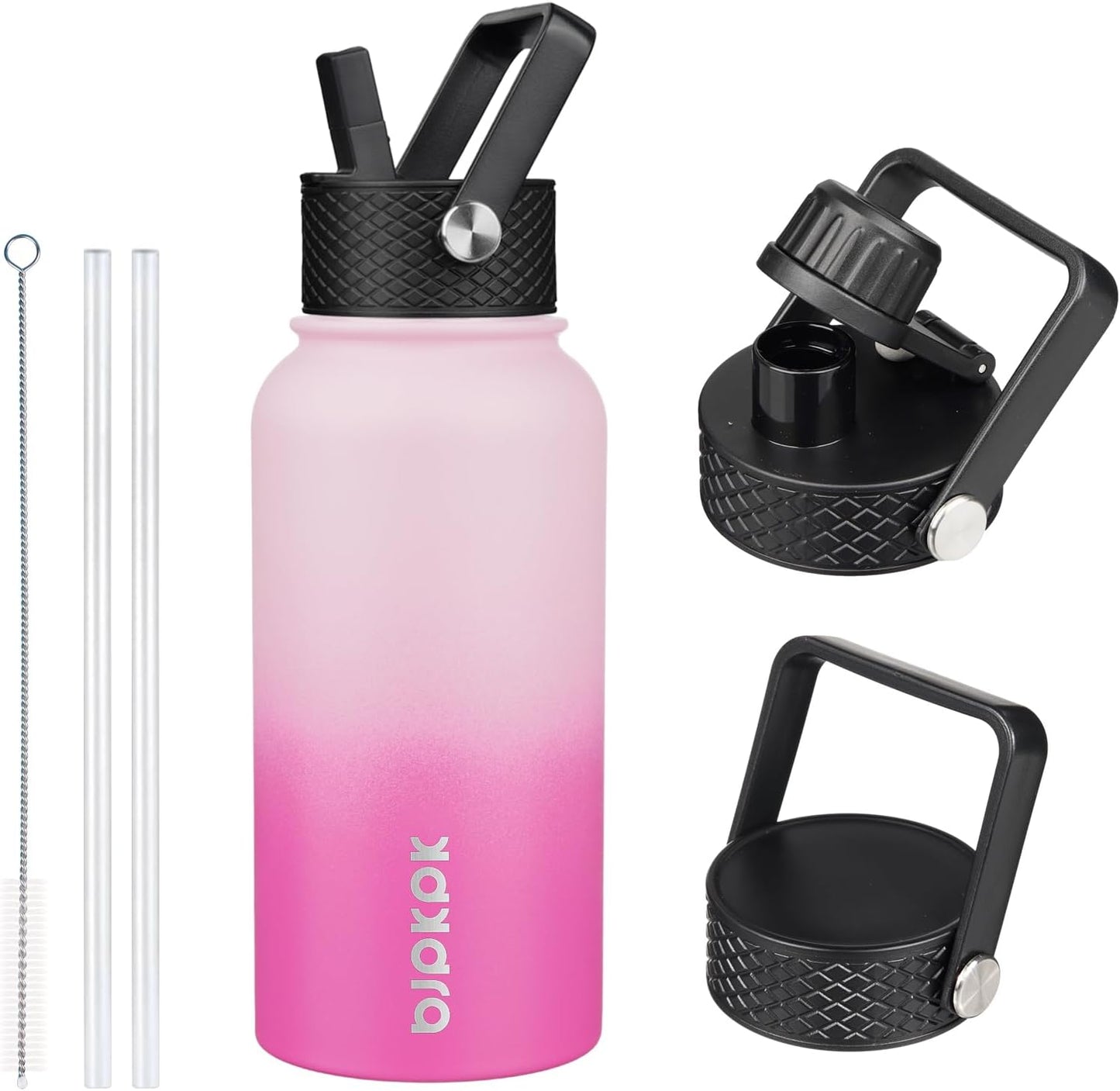 BJPKPK Insulated Water Bottles with Straw Lid, 40oz Stainless Steel Water Bottles with 3 Lids, BPA Free Leakproof Thermo, Tumblers, Cups for Sports, Gym- Midnight - Colors B