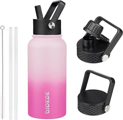 BJPKPK Insulated Water Bottles with Straw Lid, 40oz Stainless Steel Water Bottles with 3 Lids, BPA Free Leakproof Thermo, Tumblers, Cups for Sports, Gym- Midnight - Colors B