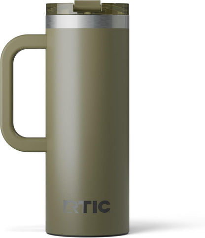 RTIC 20oz Road Trip Travel Mug with Lid and Handle, Ceramic Lined, Insulated, Stainless Steel, Metal, Double Wall Vacuum-Insulation, Portable Coffee, Tea Cup for Hot and Cold Drink, Black