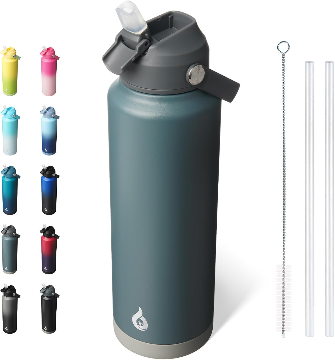 BJPKPK Insulated Water Bottle with Straw Lid, 18oz Thermo Water Bottles with Soft Nozzle, Flex Handle & Non-slip Boot, BPA Free Leak Proof Stainless Steel Metal Thermo, Tumblers, Cups,Sea Salt