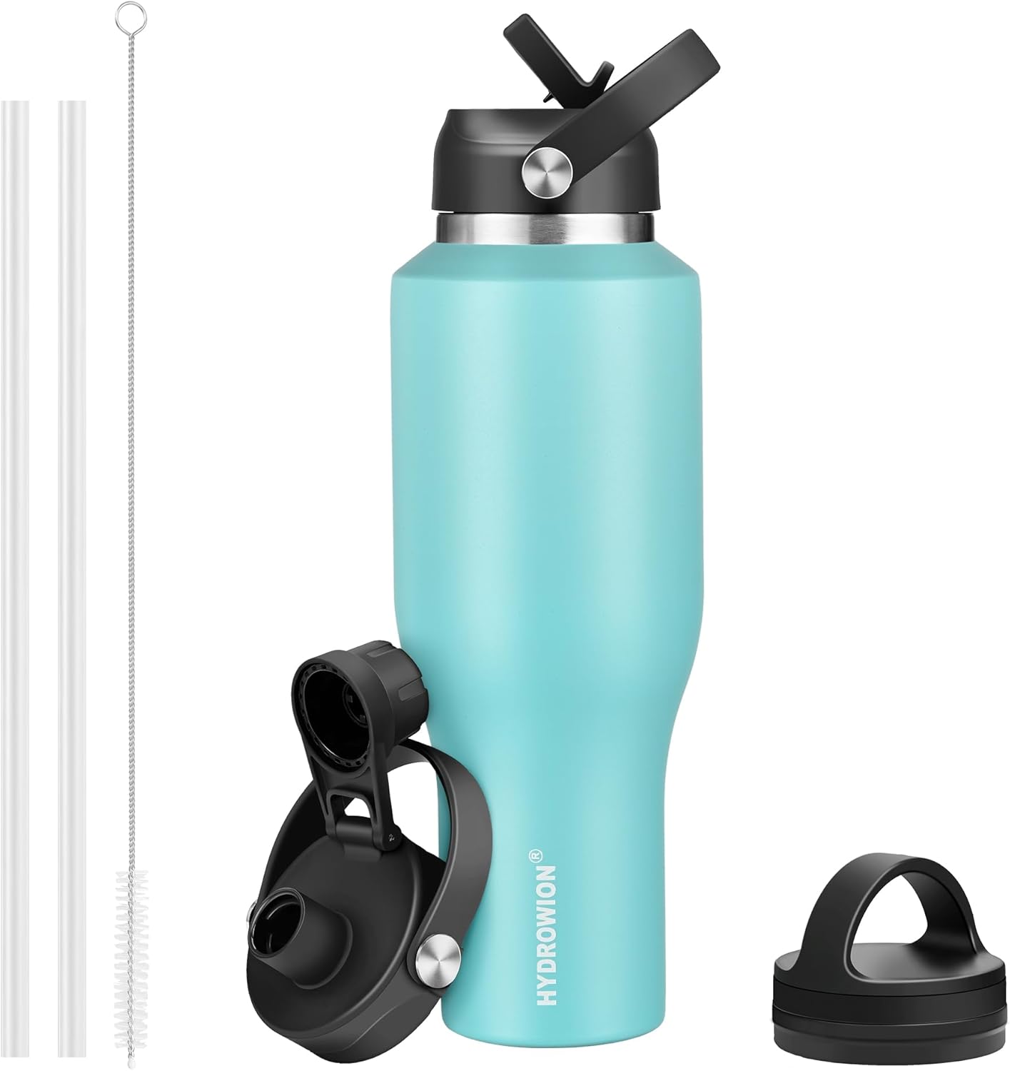 HYDROWION 32oz Stainless Steel Water Bottle(Cold for 48 Hrs, Hot for 24 Hrs),Double Wall Vacuum Insulated Water Bottle with Straw Lid, Spout Lid and Flex Cap, Fit in Any Car Cup Holder,Black