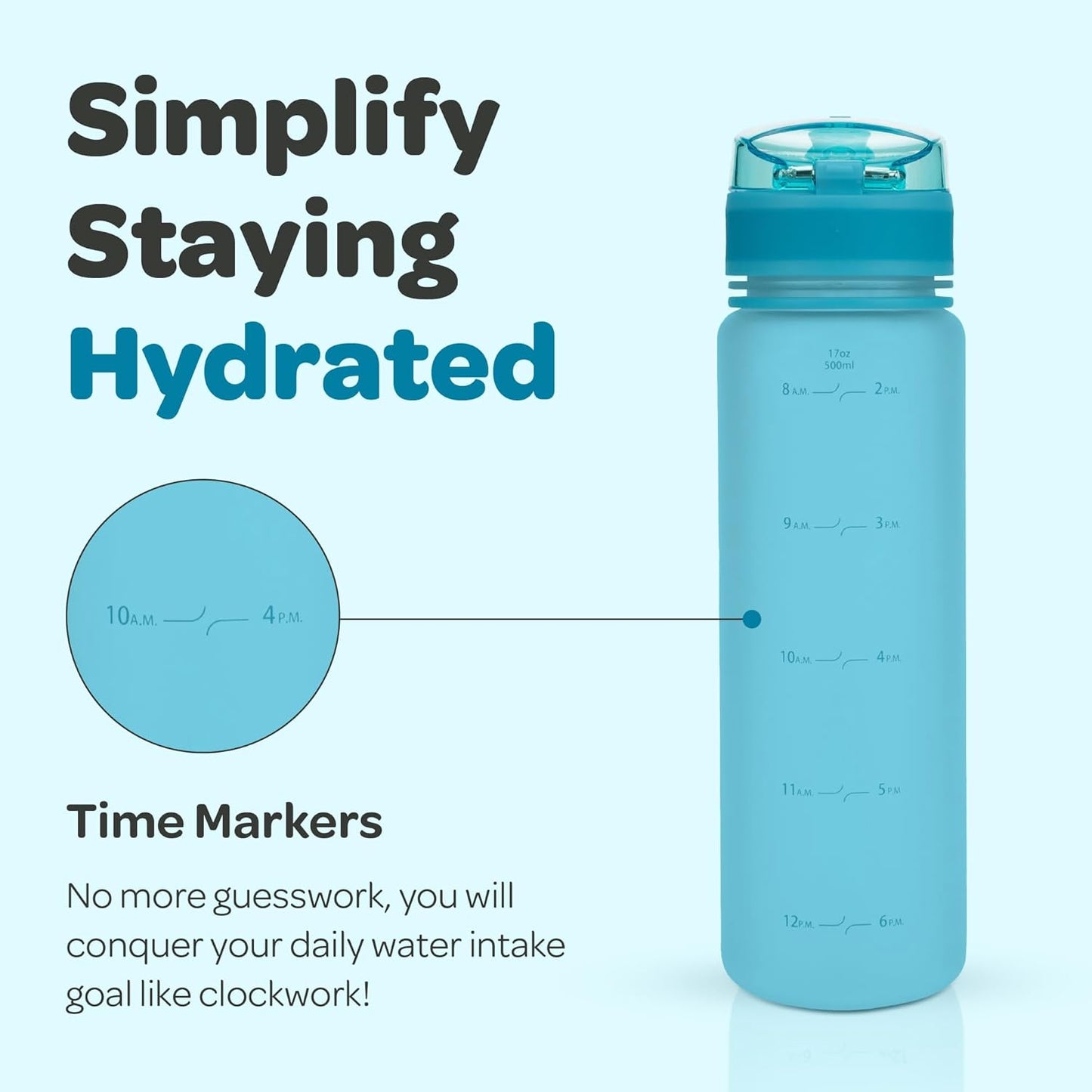 Hydracy Water Bottle with Time Marker -Large BPA Free Water Bottle & No Sweat Sleeve -Leak Proof Gym Bottle with Times to Drink - Ideal for Fitness Sports & Outdoors