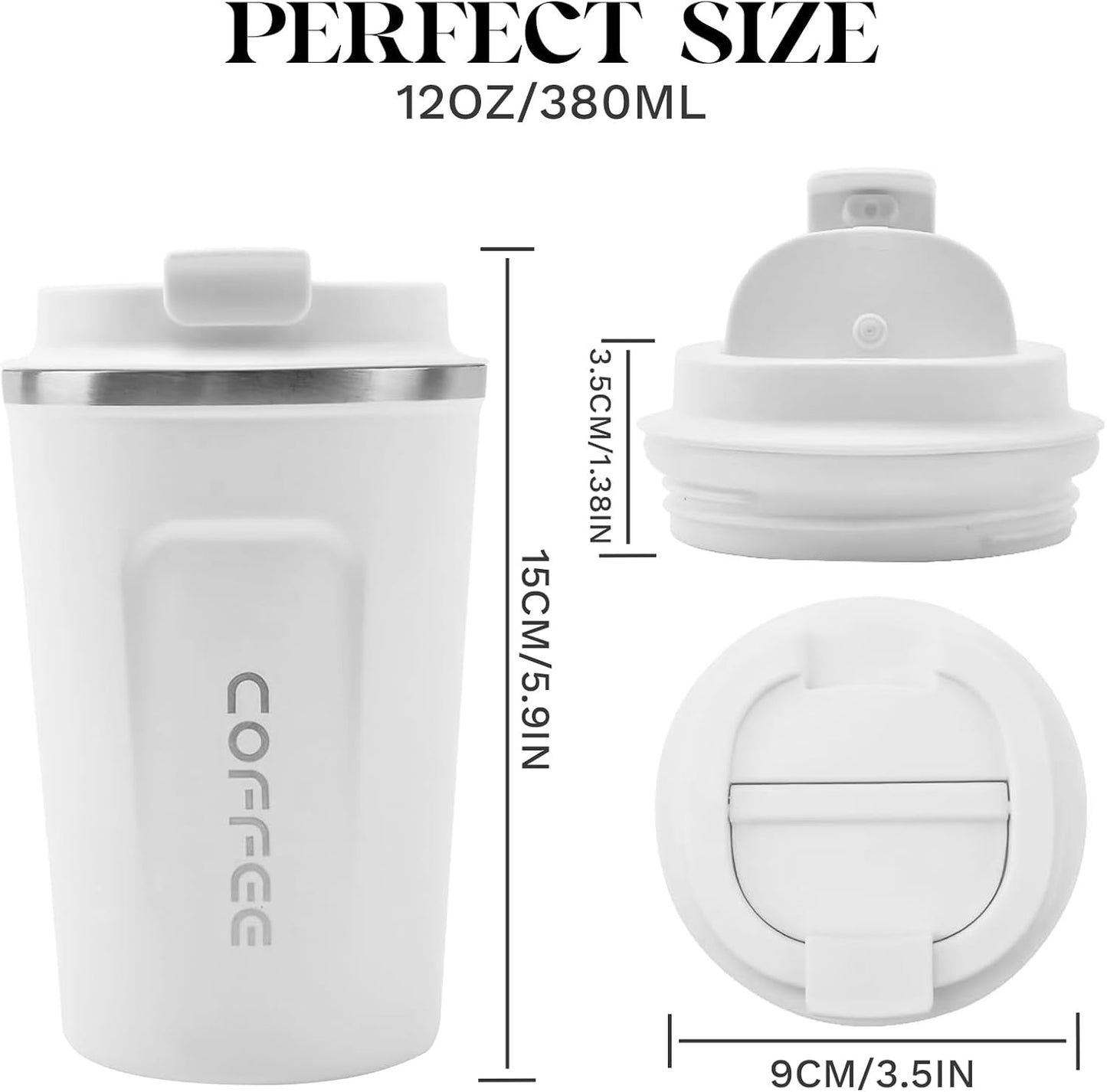 YINBAOGE Insulated Travel Coffee Mug, Spill & Leak Proof, Portable To Go Camping Stainless Steel Coffee Tumbler, Reusable Thermal Coffee Cup with Lid for Hot & Cold Drinks (Black, 12 OZ)