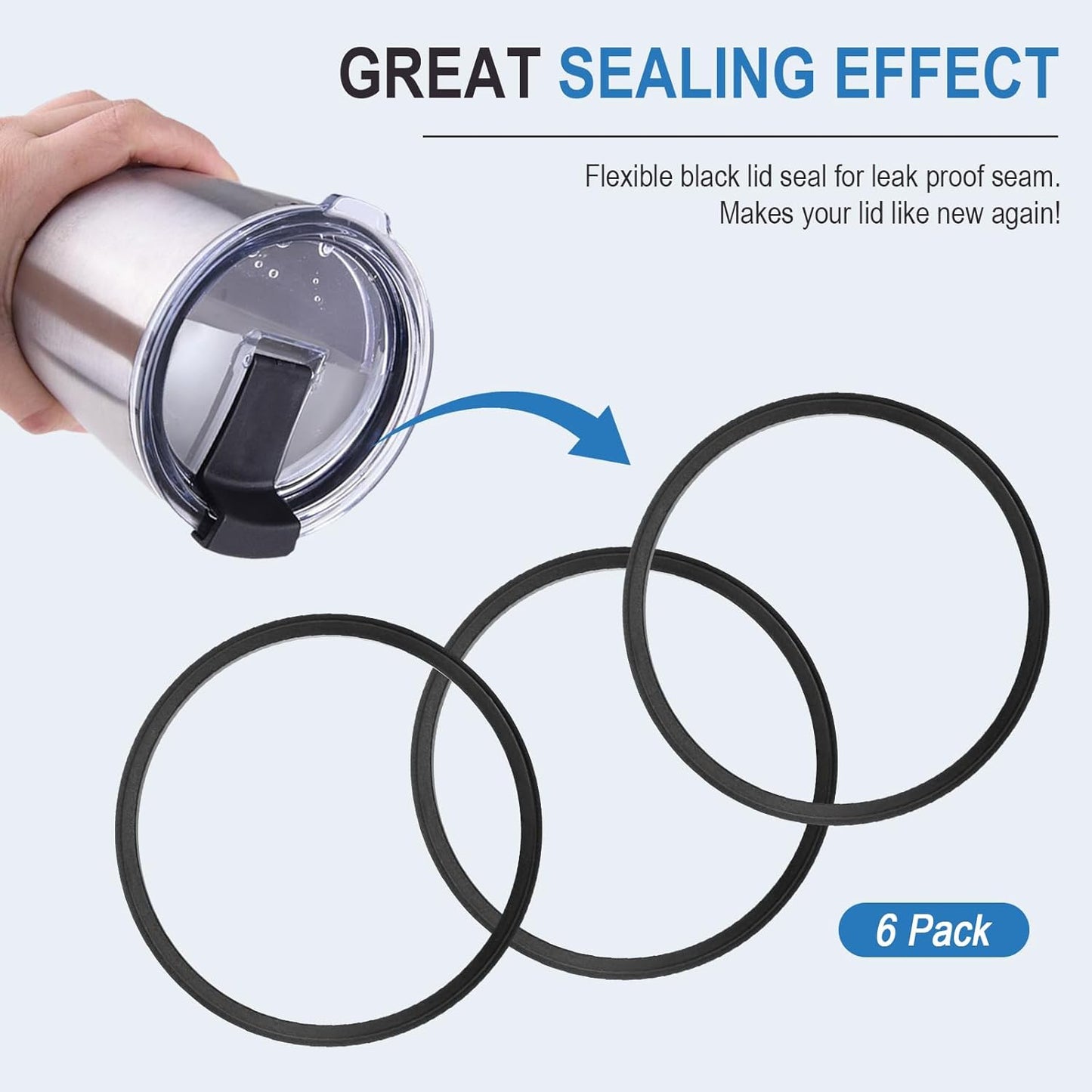 Gasket Replacement for Yeti 30 oz Tumbler Lid, O Ring Rubber Seal Replacement for Yeti 14 oz Mug, 32 oz Tumbler Lid Parts (6 Pack)