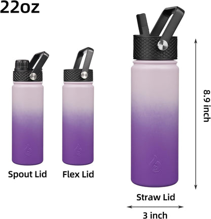 BJPKPK Insulated Water Bottles with Straw Lid, 40oz Stainless Steel Water Bottles with 3 Lids, BPA Free Leakproof Thermo, Tumblers, Cups for Sports, Gym- Midnight - Colors A