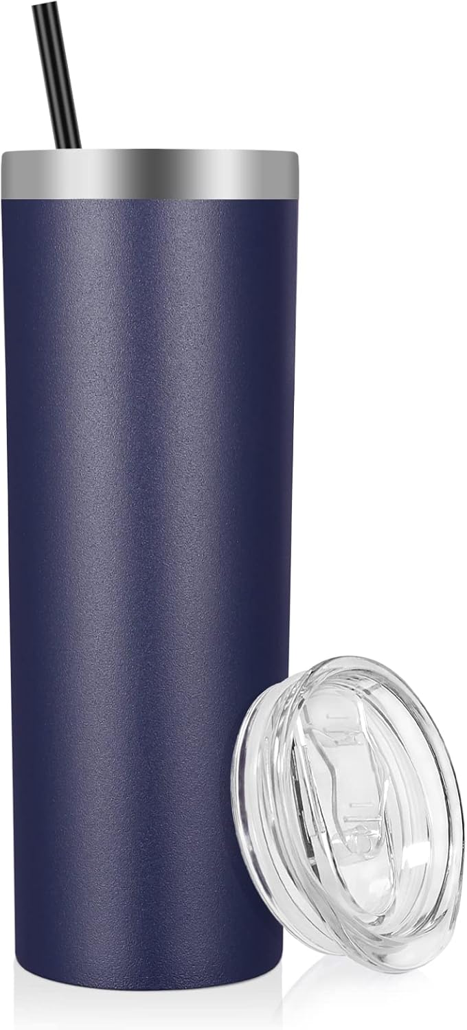 VEGOND Stainless Steel Skinny Tumbler, 20 oz Vacuum Insulated Tumbler with Lid and Straw, Double Wall Coffee Cup, Travel Mug for Cold Hot Drinks, Light Pink 1 Pack