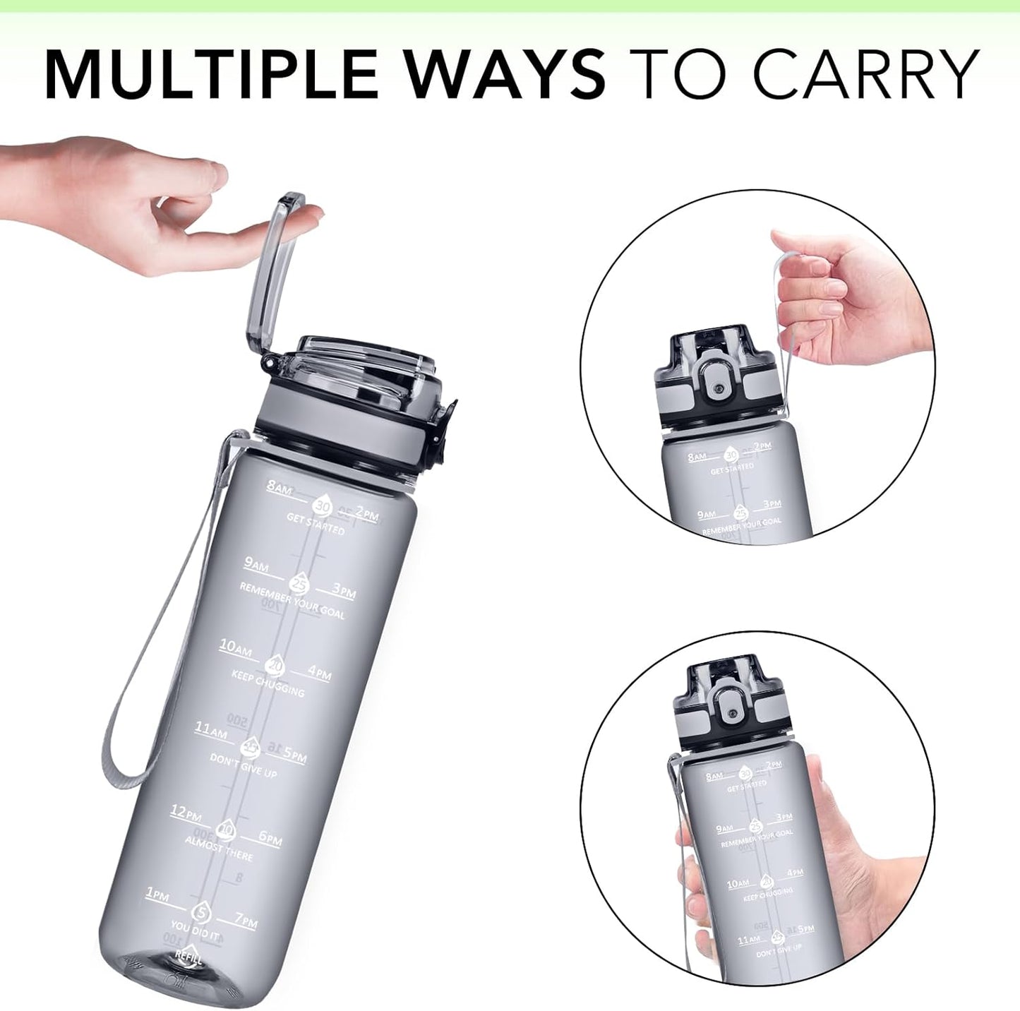 32oz Water Bottle with Time Marker, Motivational Drinking Bottle with Strap, BPA-Free Leak-Proof, Encouraging Water Bottle Time to Drink Water for Gym School Office Travel