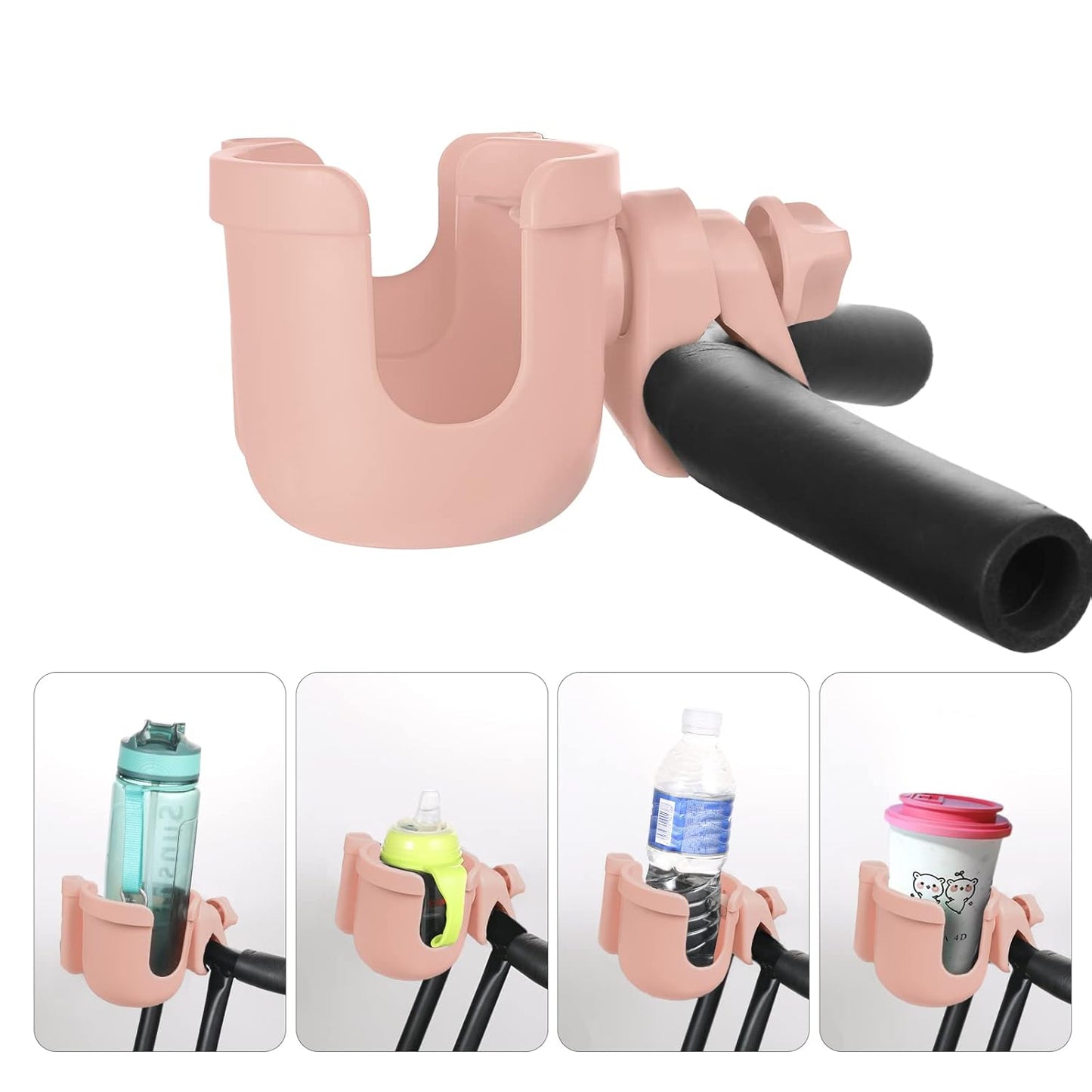 Suranew Universal Stroller Cup Holder, Adjustable Drink Holder with Phone Holder for Baby Stroller, Wheelchair, Walker, Bike, Scooter, Gifts for Family Member.