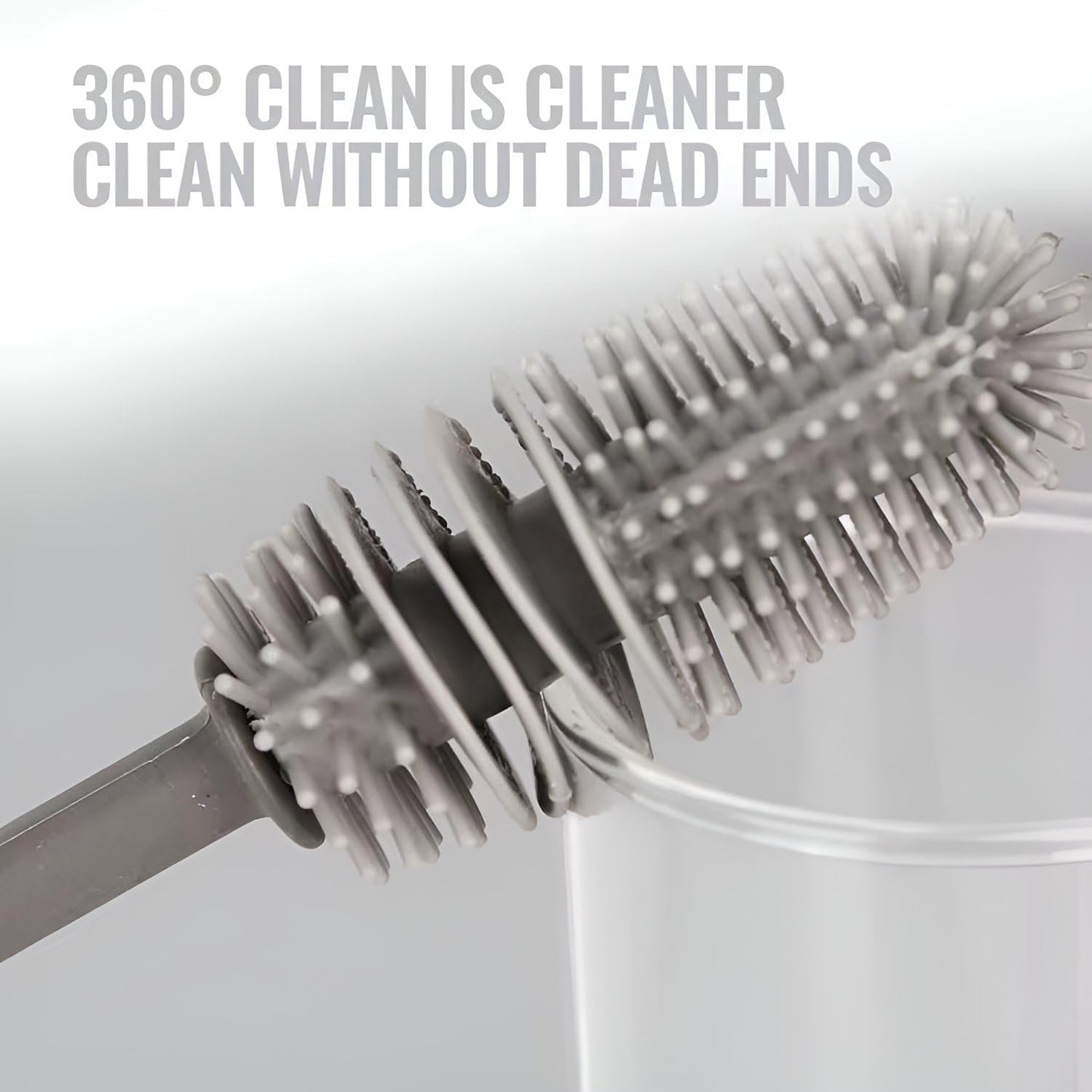 Silicone Bottle Brush & Silicone Straw Cleaner Set – 12.5” Long Handle, Flexible, Odor-Resistant, Dishwasher Safe – for Water Bottles, Baby Bottles, Tumblers & Straws (Grey)