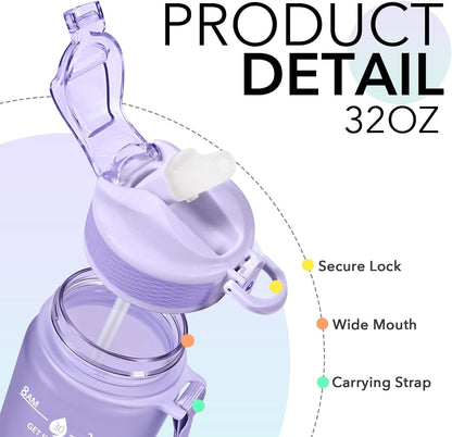 Hyeta 32oz Water Bottles with Straw - Stay Motivated and Hydrated with Convenient Times to Drink Markings, Durable, Leak-proof