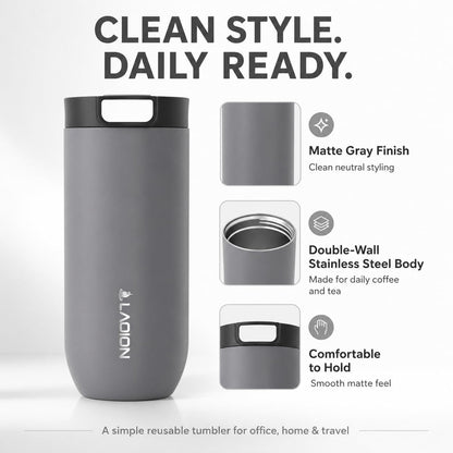 LAOION 17 oz Insulated Coffee Tumbler, Stainless Steel Travel Coffee Mug with Slider Lid, Reusable Iced Coffee Cup for Office, Car, Commute, Gray